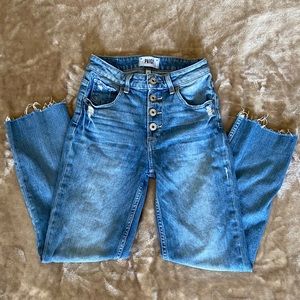 PAIGE High-Rise Button Straight Ankle Petite Jeans